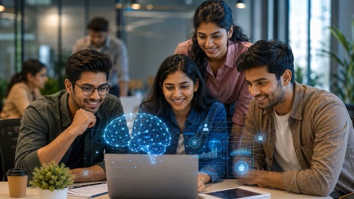 Students learning AI